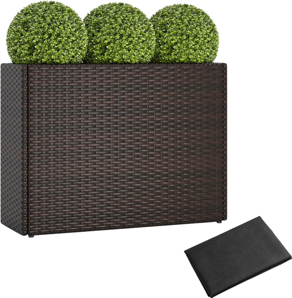 24 Inch Tall Raised Garden Bed All-Weather PE Rattan Wicker Flowerpot with Liner