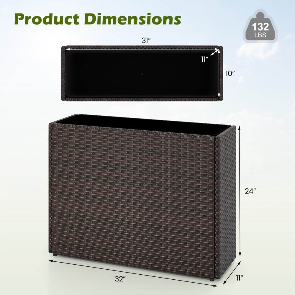 24-inch tall raised garden bed made of weatherproof PE rattan, featuring a sturdy frame and included liner for planting.