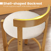 Shell-shaped backrest of a 24-inch teddy velvet counter height bar stool, offering ergonomic support and stylish design.