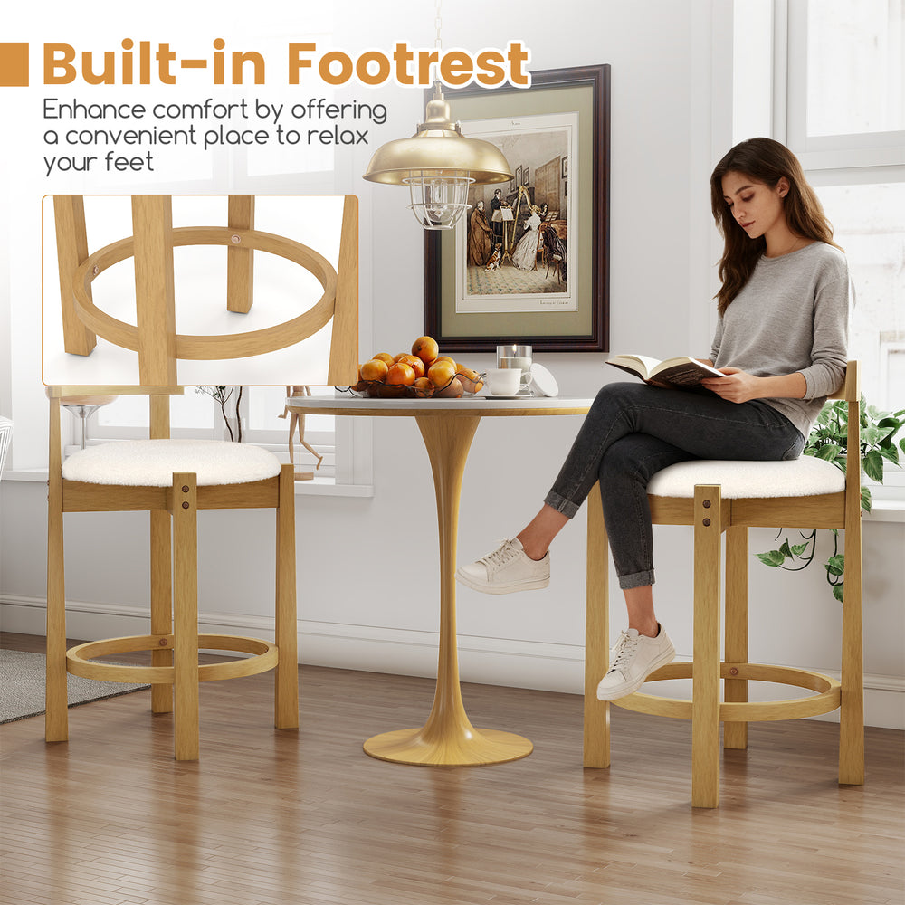 24-inch teddy velvet upholstered counter height bar stools with backrests and footrests, perfect for kitchen islands.