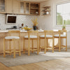 Counter height bar stools with teddy velvet upholstery and wood frame, perfect for kitchen islands or dining areas.