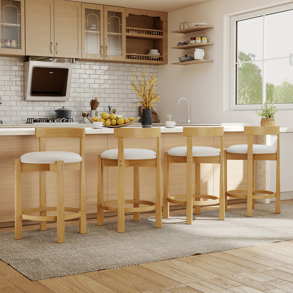Counter height bar stools with teddy velvet upholstery and wood frame, perfect for kitchen islands or dining areas.