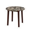 Round 35-inch dining table with rubber wood legs and marble-textured veneer, perfect for dining and workspace.