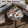Round 35" dining table with marble-textured veneer and rubber wood legs, perfect for dining and working.