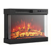 Three-sided glass electric fireplace heater with remote control, 5000 BTU, adjustable flame colors, for cozy heating.