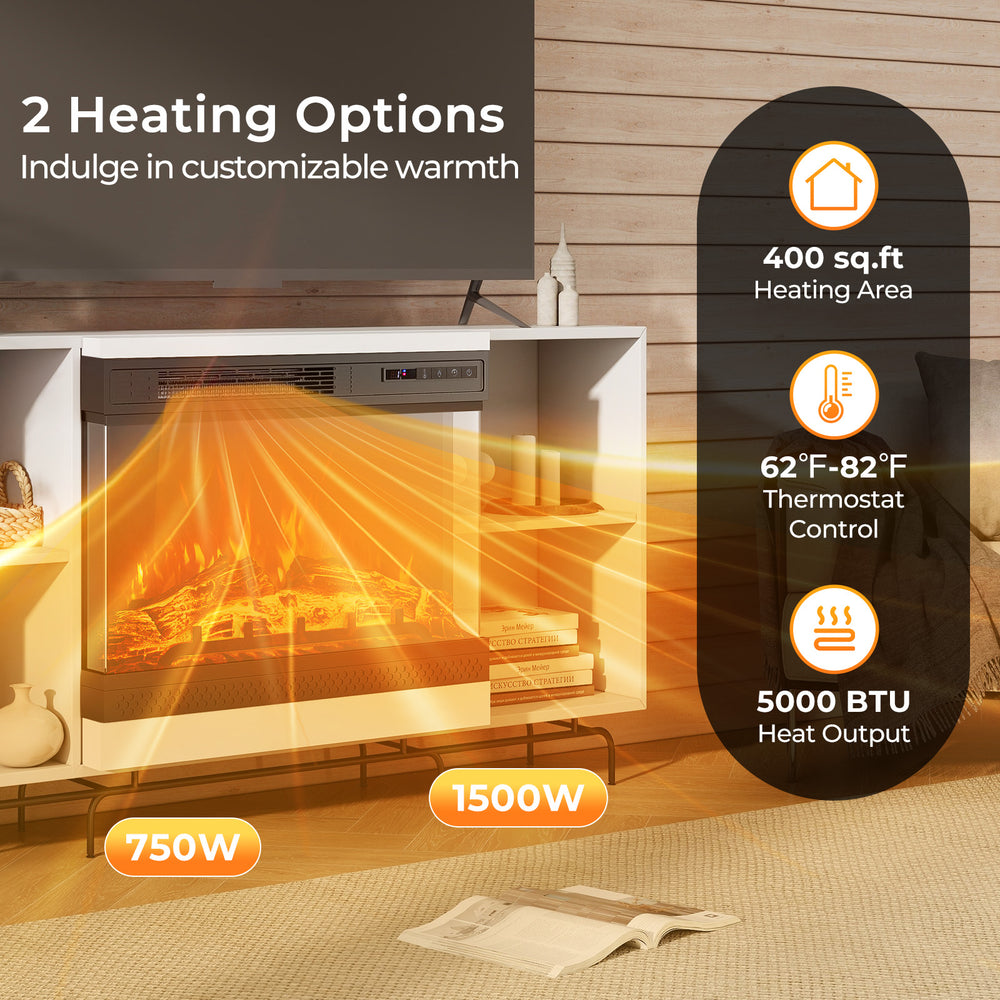 24-inch 3-sided glass electric fireplace heater with remote control, 5000 BTU, 400 sq.ft heating area, and adjustable.