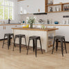 Set of 4 stackable 24-inch Tolix style barstools in gun color, ideal for kitchen or home bar with durable, waterproof.