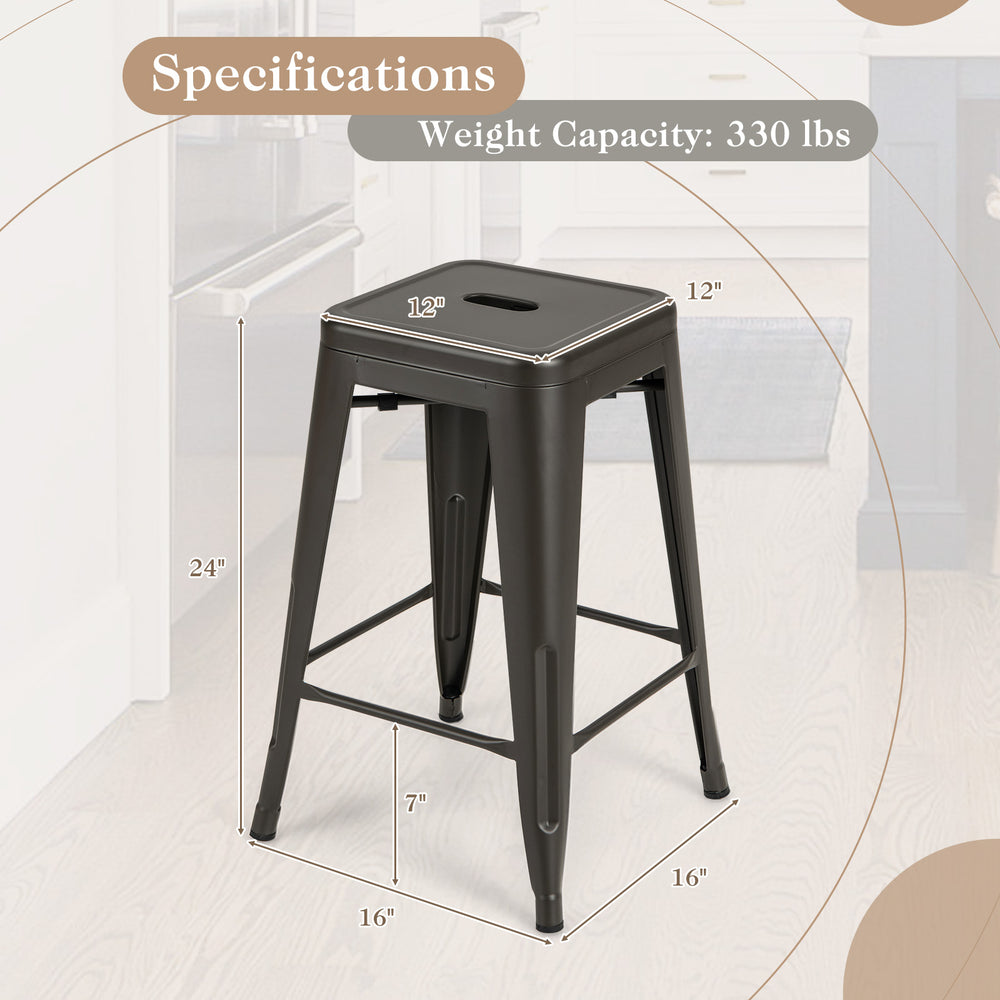 24-inch gun metal Tolix style barstool with stackable design, anti-skid foot pads, and 330 lbs weight capacity for.