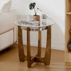 24 Inches Round Side Table with Tempered Glass Top and Solid Rubber Wood Base-Walnut - Gallery View 1 of 9