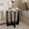Round side table with a 0.31" tempered glass top and solid rubber wood base, ideal for living room or bedroom use.