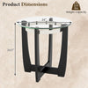 Round side table with a 24-inch tempered glass top and solid rubber wood base, ideal for living room or office use.