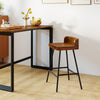Counter height bar stool with a 24" rubber wood seat, metal legs, and low backrest, perfect for kitchen islands and dining rooms.