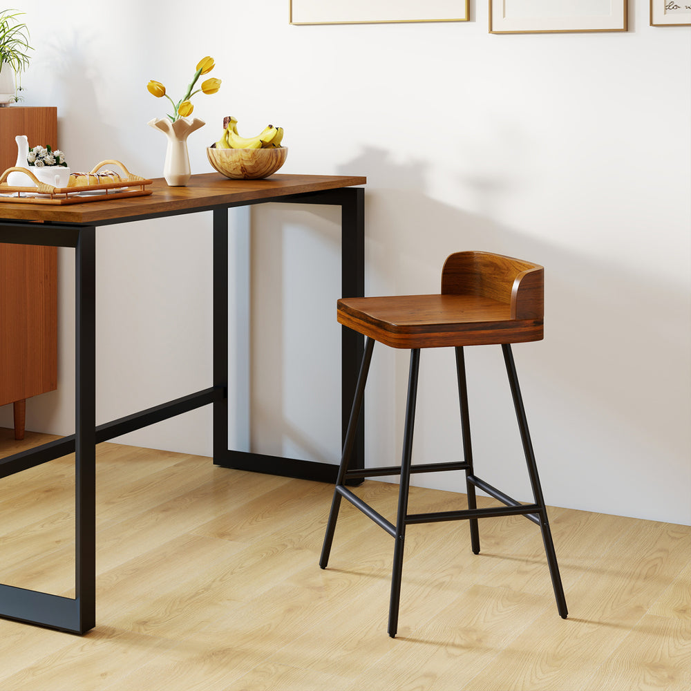 24" Industrial Rubber Wood Bar Stool with Low Back Metal Legs and Footrest-Brown - Gallery View 1 of 7