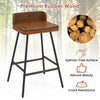 Counter height bar stool showcasing a premium rubber wood seat with a low backrest and sturdy black metal legs for durability.