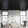 Black PVC slat wall panels with 3D fluted texture, ideal for modern living room and TV background decoration.