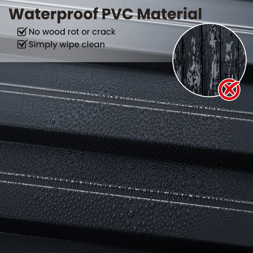 Close-up of waterproof PVC material with 3D fluted texture, ideal for modern interior wall decoration in black.