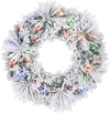 24" pre-lit Christmas wreath with frosted branch tips and 35 color-changing LED lights on a white background.