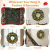 24” pre-lit Christmas wreath with 90 frosted branch tips, featuring red berries and warm white LED lights for festive.