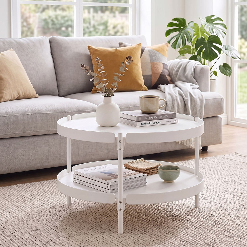 24" Round Coffee Table Plastic Side Table with Metal Legs-White - Gallery View 1 of 10