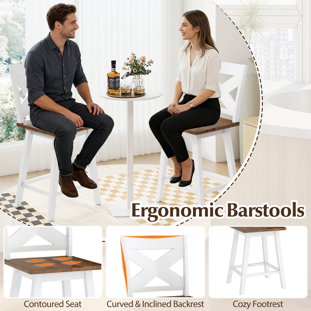 Ergonomic 24" rubberwood swivel barstools with curved backrest and large seat, perfect for kitchen islands and dining.