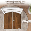 Extra-large 17.5" x 18" seat of a white rubberwood swivel barstool, ideal for kitchen islands and dining rooms.