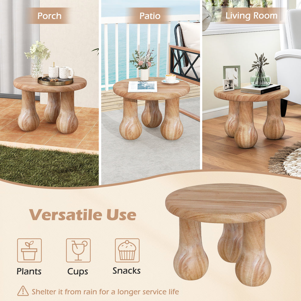 Small solid mahogany wood coffee table with thickened top and column legs, perfect for living room, patio, or porch use.