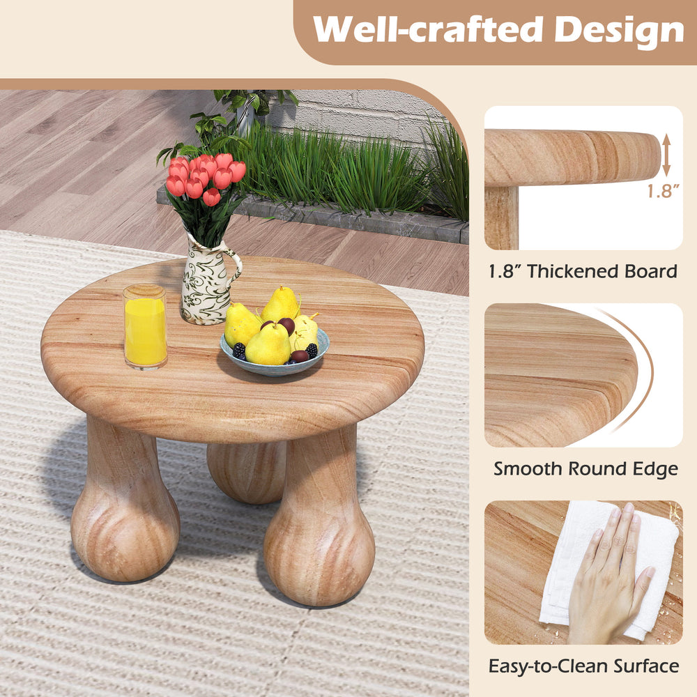 Small solid mahogany wood coffee table with 1.8" thickened top and round edges, perfect for living room or patio use.