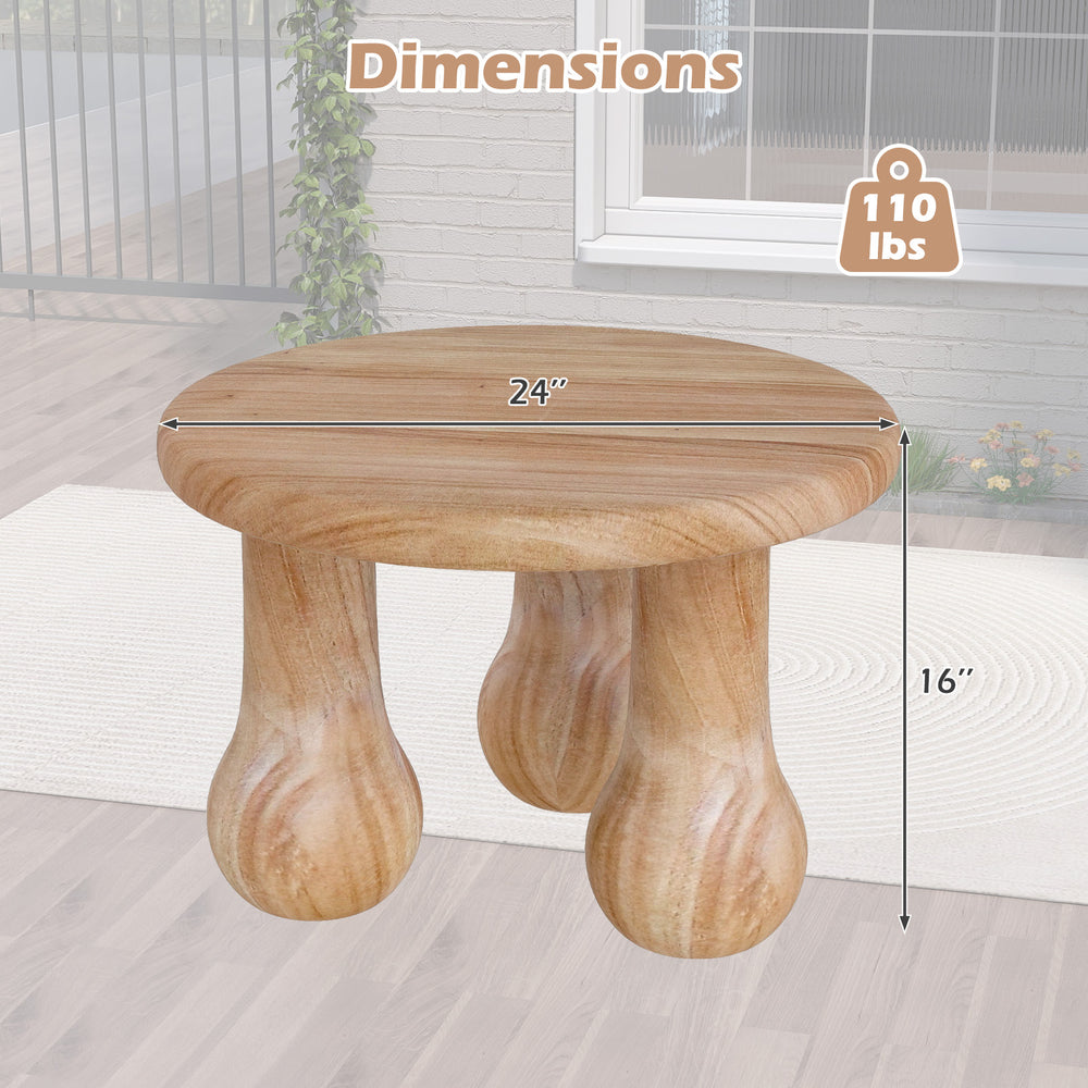 Small solid mahogany wood coffee table with thickened top, measuring 24" diameter and 16" height, ideal for versatile.