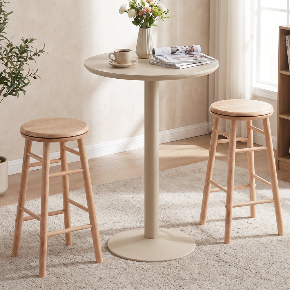 24" Swivel Bar Stools Set of 2 with Footrests & Crossbars-Natural - Gallery View 1 of 11