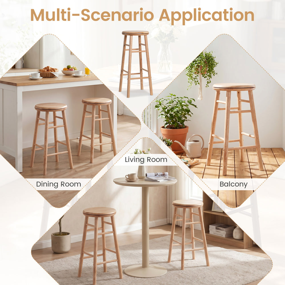 Natural 24" swivel bar stools set of 2, featuring footrests, ideal for dining room, living room, or balcony use.