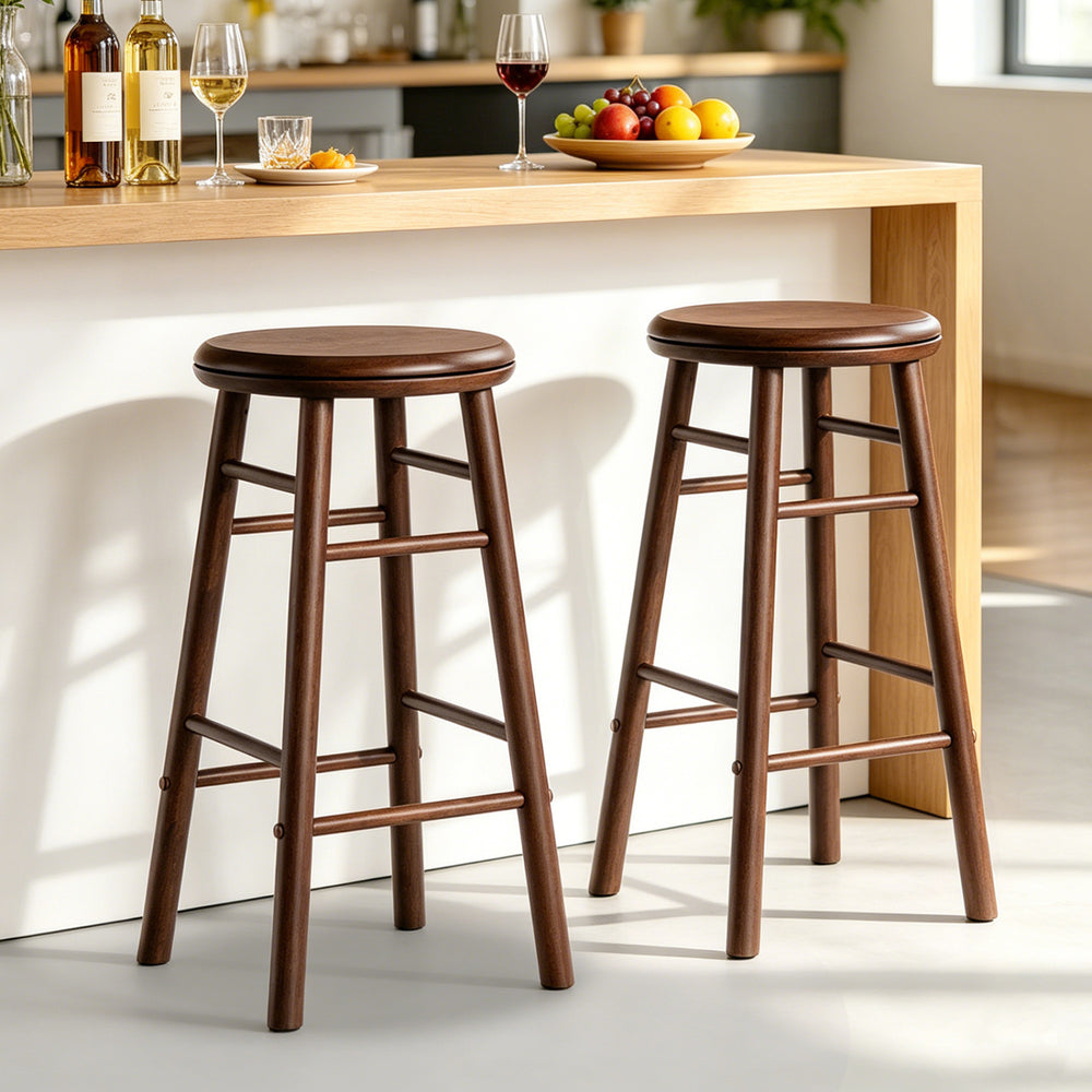 24" Swivel Bar Stools Set of 2 with Footrests & Crossbars-Walnut - Gallery View 1 of 11