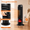24-inch black ceramic tower space heater features a remote holder, convenient handle, and 7-color customizable flame effect.