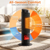 24-inch 1500W PTC ceramic tower space heater with customizable flame effect, oscillation, and remote control for year-round comfort.