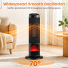 Ceramic tower space heater with 7-color flame, 1500W power, and 70° oscillation for efficient warmth in any room.