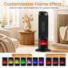 The 24-inch black ceramic tower space heater features a customizable flame effect with 7 colors and 3 brightness settings.