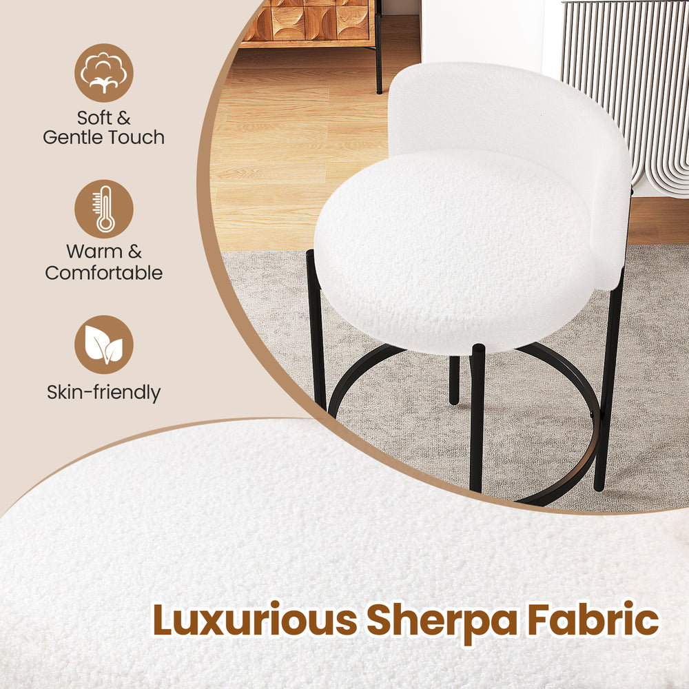 Curved backrest 24-inch boucle counter stool in soft Sherpa fabric, perfect for kitchens, cafes, or bars.