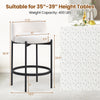 Curved backrest of 24-inch boucle counter stool set, featuring sherpa fabric and sturdy metal frame, ideal for kitchen.