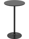Modern 24-inch round cocktail table with black metal base and MDF top, ideal for weddings and bars.