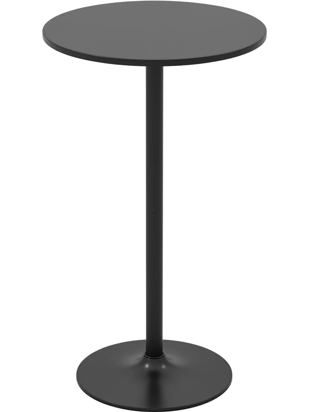 Modern 24-inch round cocktail table with black metal base and MDF top, ideal for weddings and bars.
