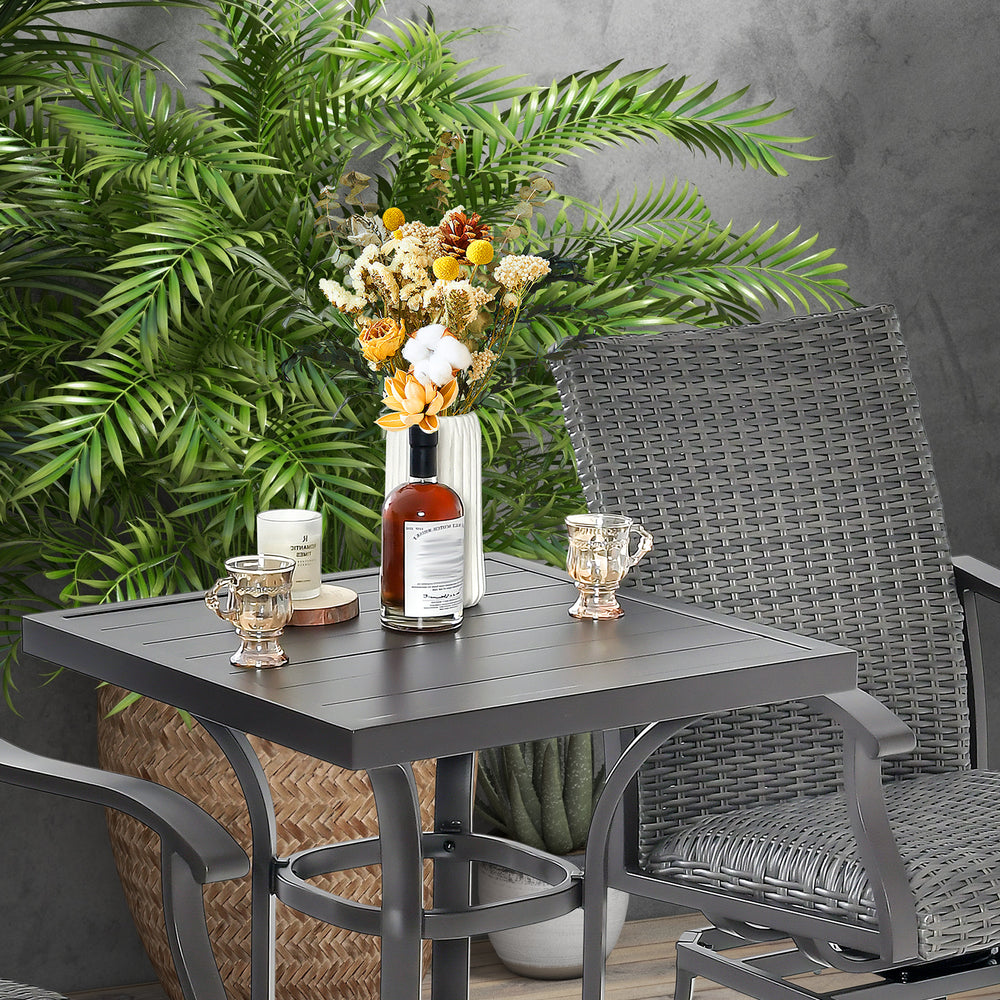 24-inch patio bar height table with aluminum tabletop, featuring adjustable foot pads, ideal for backyard or balcony.
