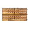 Acacia wood interlocking deck tiles, 24 x 12 inches, designed for easy setup and waterproof use on patios or balconies.