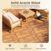 Acacia wood interlocking deck tiles in a natural finish, showcasing a waterproof design for outdoor use on patios and.