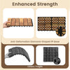 Acacia wood interlocking deck tiles, 24x12 inches, showcasing waterproof design and anti-deformation base for outdoor.