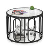 Round black coffee table with reeded tempered glass top, featuring 2-tier storage and 360° swivel brackets for.