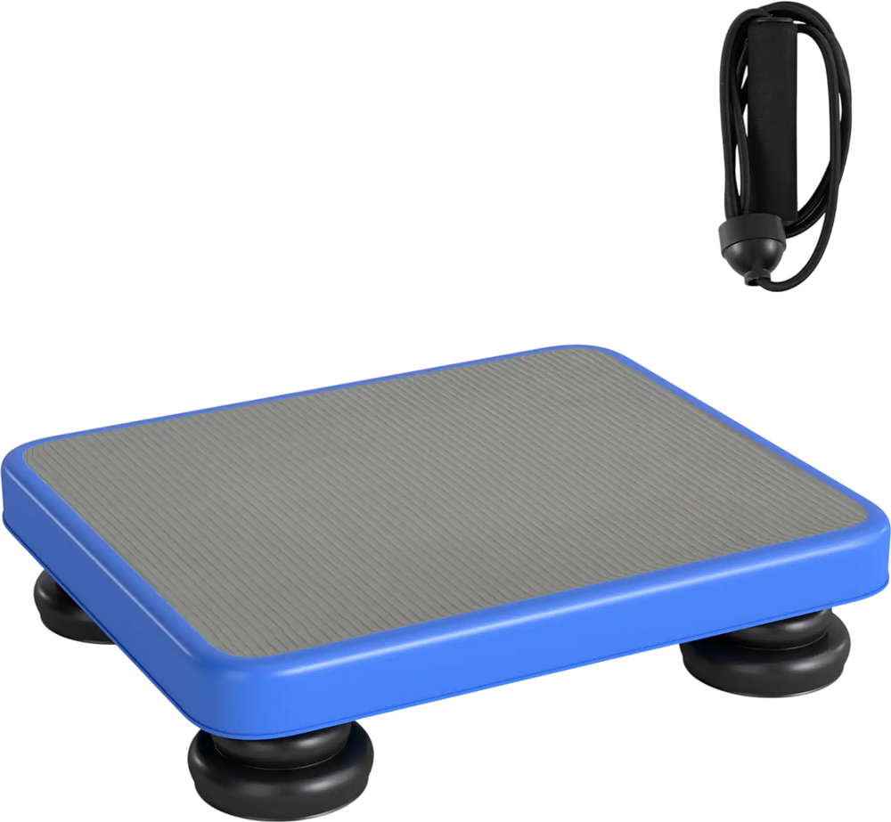 Blue 24x20" kids rebounder bouncing board with elastic rope, featuring an anti-slip EVA pad for safe exercise fun.