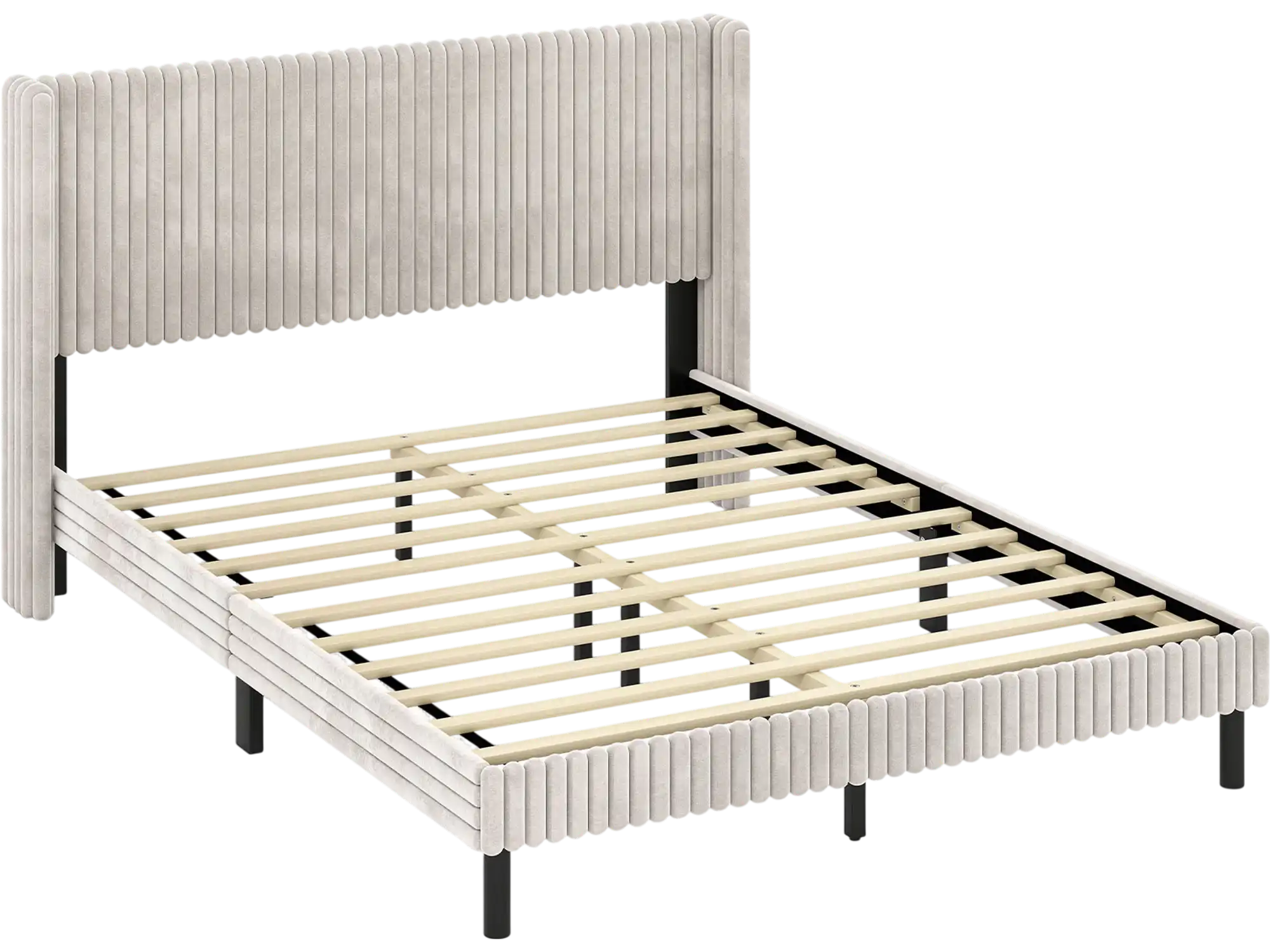 Costway Queen Velvet Bed Frame Vertical Channel Tufted Wingback Headboard 68270918 New