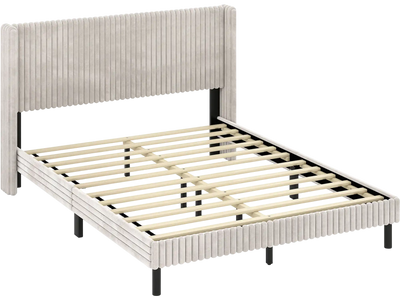 Costway Queen Velvet Bed Frame Vertical Channel Tufted Wingback Headboard 68270918 New
