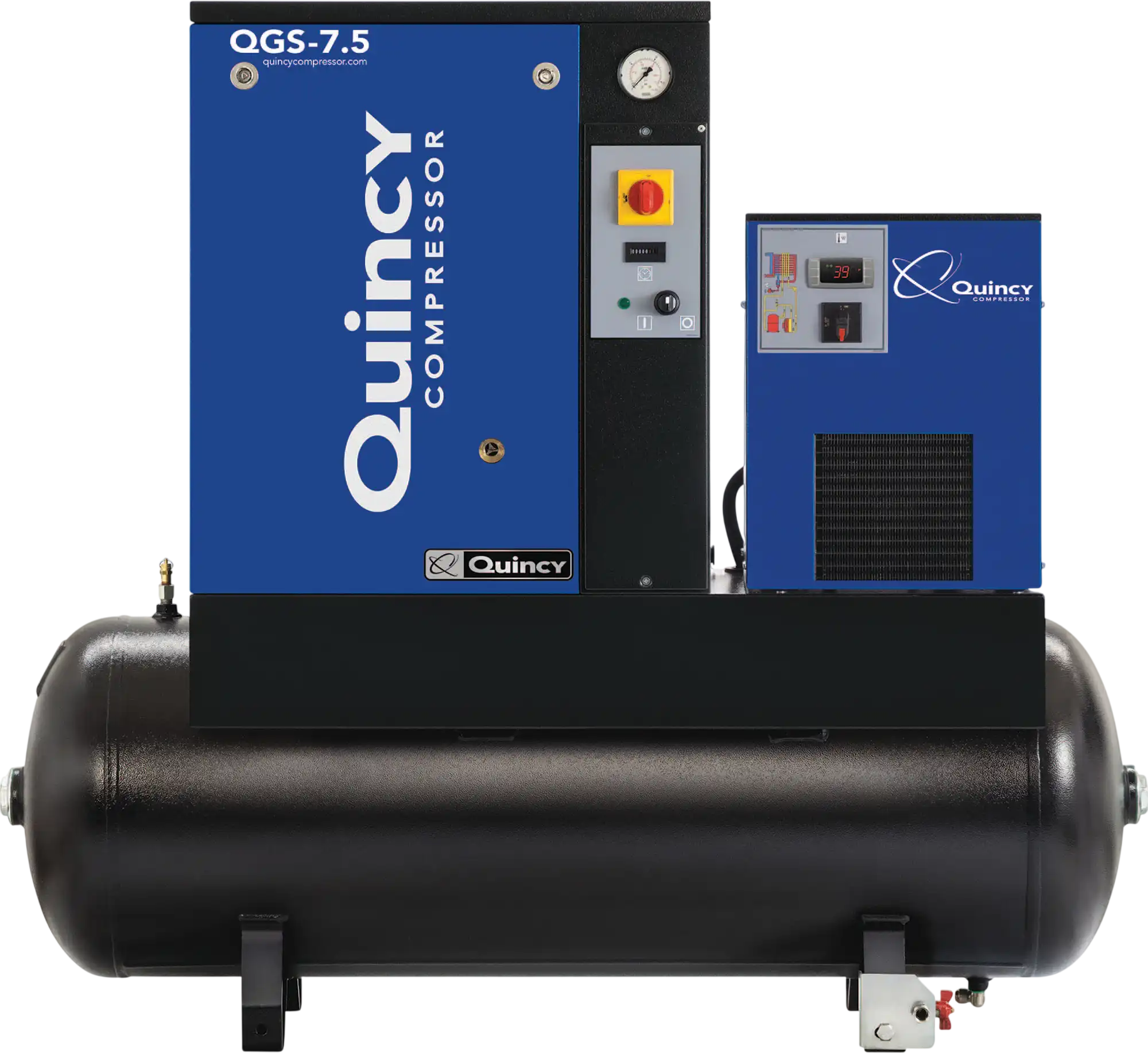 Quincy Compressor QGS Rotary Screw Compressor with Dryer 7.5 HP, 230 Volt Single Phase, 60 Gallon, 21.2 CFM New