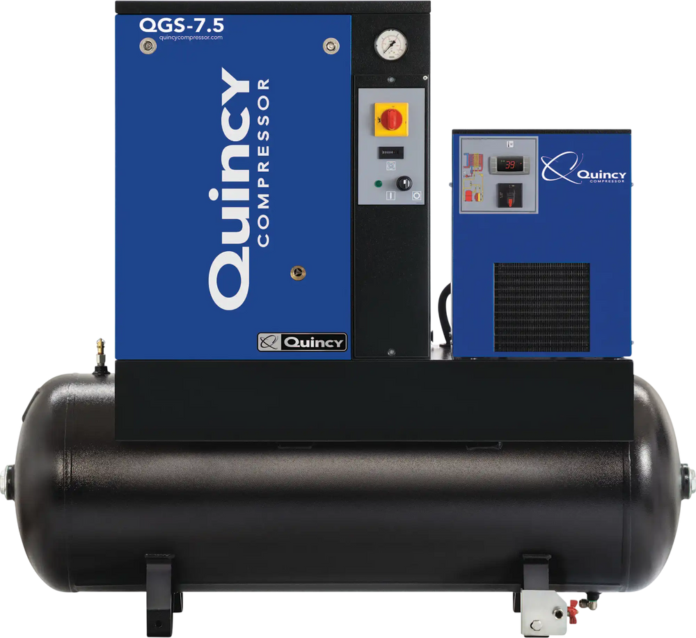Quincy Compressor QGS Rotary Screw Compressor with Dryer 7.5 HP, 230 Volt Single Phase, 60 Gallon, 21.2 CFM New