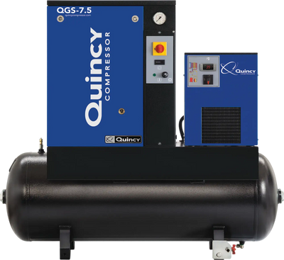 Quincy Compressor QGS Rotary Screw Compressor with Dryer 7.5 HP, 230 Volt Single Phase, 60 Gallon, 21.2 CFM New